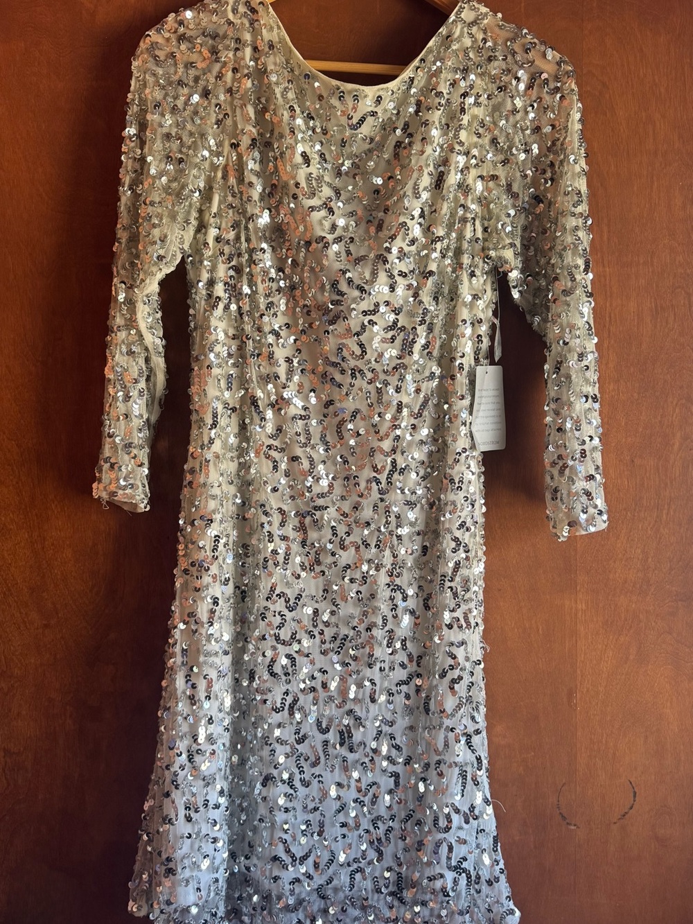 Pisarro Nights Ivory Sequin Long Sleeve Evening Dress